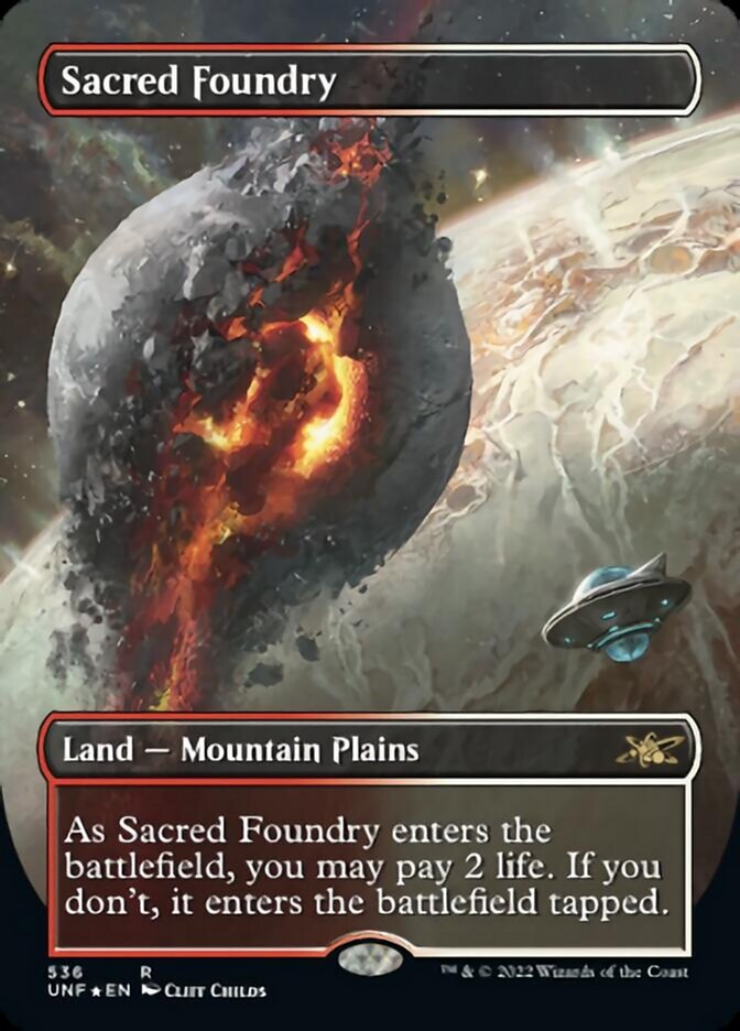 Sacred Foundry (Borderless) (Galaxy Foil) [Unfinity] | Anubis Games and Hobby