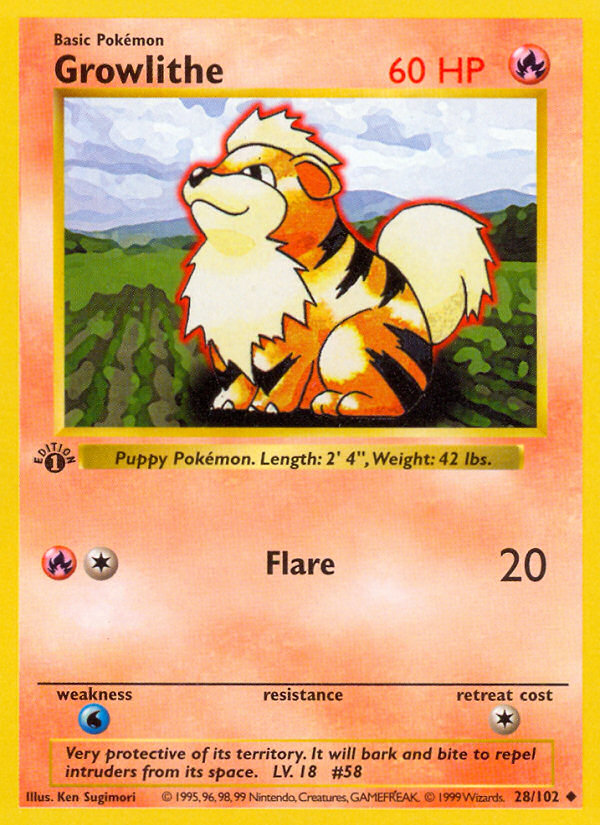 Growlithe (28/102) (Shadowless) [Base Set 1st Edition] | Anubis Games and Hobby
