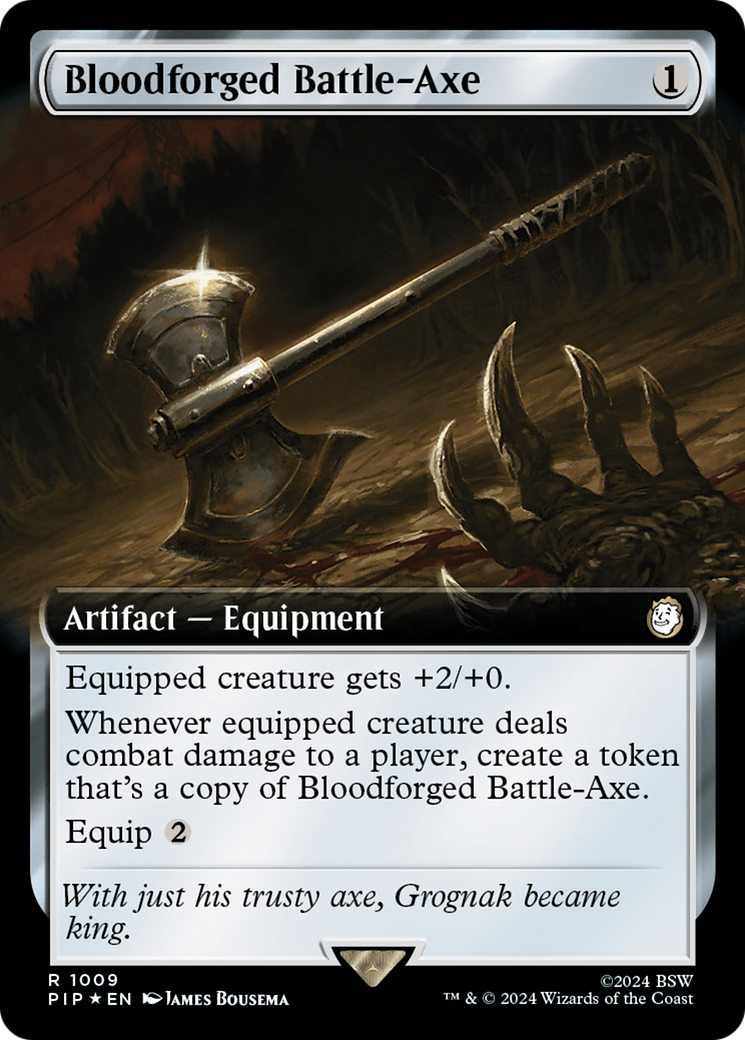 Bloodforged Battle-Axe (Extended Art) (Surge Foil) [Fallout] | Anubis Games and Hobby