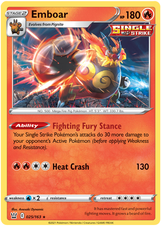 Emboar (025/163) [Sword & Shield: Battle Styles] | Anubis Games and Hobby