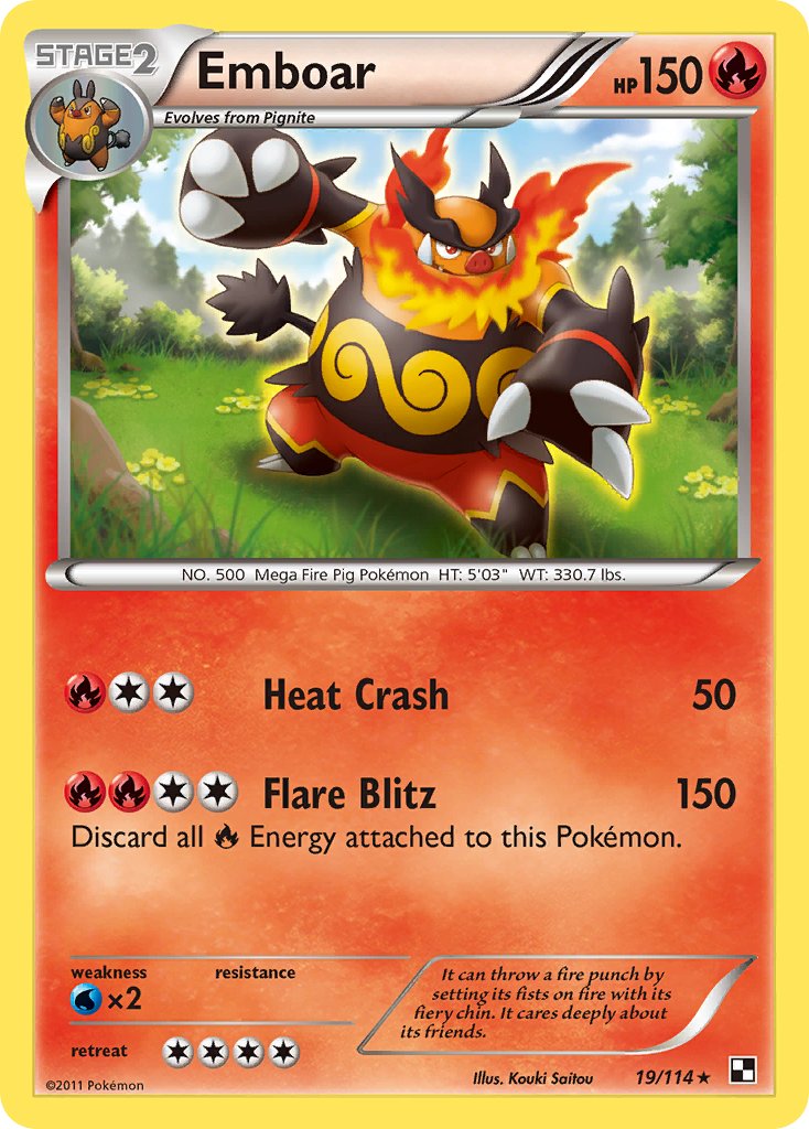 Emboar (19/114) (Cracked Ice Holo) (Theme Deck Exclusive) [Black & White: Base Set] | Anubis Games and Hobby