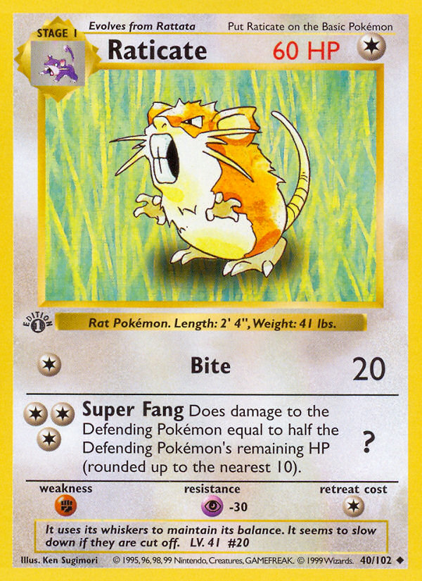Raticate (40/102) (Shadowless) [Base Set 1st Edition] | Anubis Games and Hobby