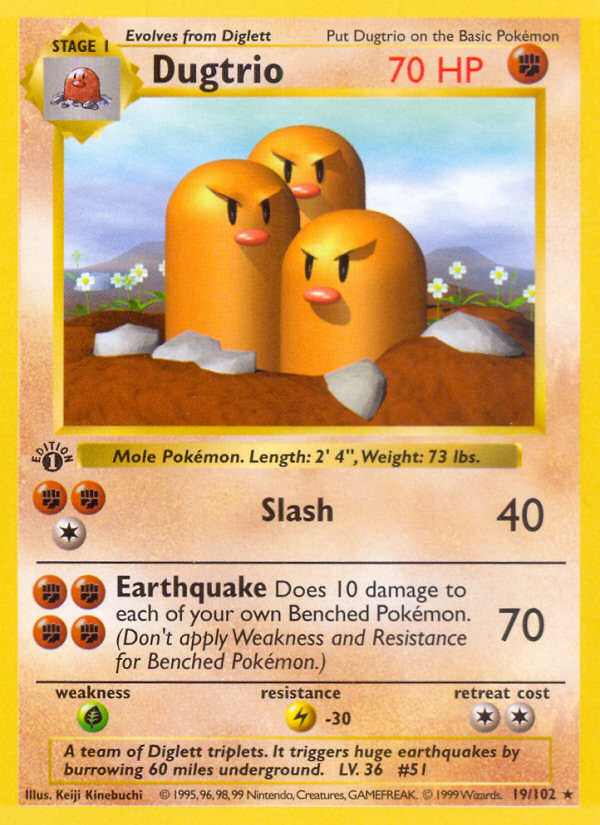 Dugtrio (19/102) (Shadowless) [Base Set 1st Edition] | Anubis Games and Hobby
