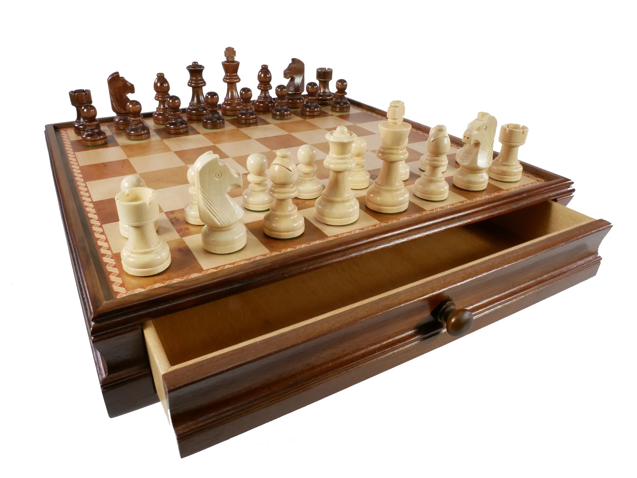 Chess Set - Walnut/Maple Chest and Unweighted Chessmen | Anubis Games and Hobby