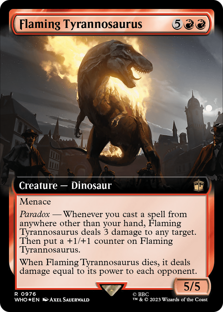 Flaming Tyrannosaurus (Extended Art) (Surge Foil) [Doctor Who] | Anubis Games and Hobby