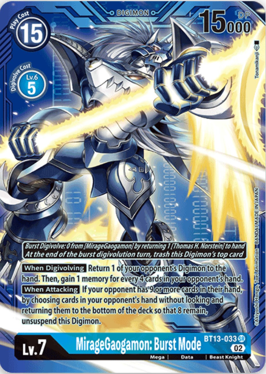 MirageGaogamon: Burst Mode [BT13-033] (Alternate Art with Blue Background) [Versus Royal Knights Booster] | Anubis Games and Hobby