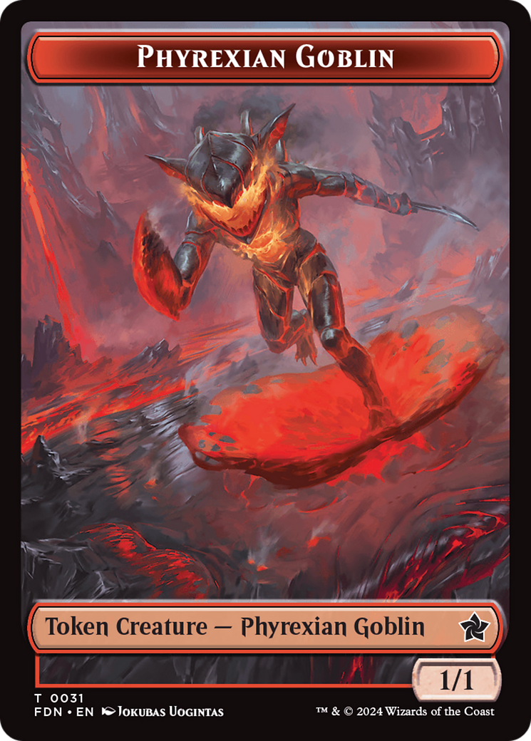 Cat (0027) // Phyrexian Goblin Double-Sided Token [Foundations Tokens] | Anubis Games and Hobby