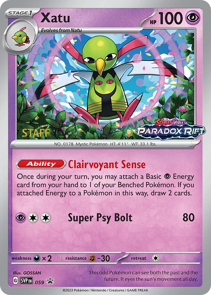 Xatu (059) (Staff Prerelease Promo) [Scarlet & Violet: Black Star Promos] | Anubis Games and Hobby