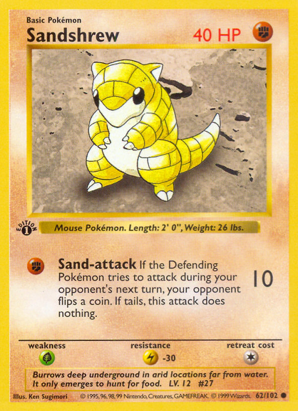 Sandshrew (62/102) (Shadowless) [Base Set 1st Edition] | Anubis Games and Hobby