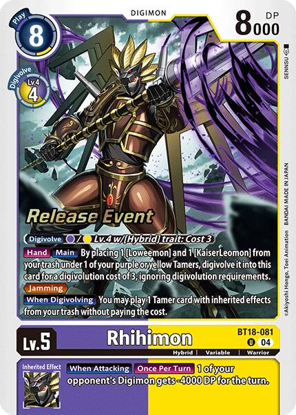Rhihimon [BT18-081] [Release Special Booster Ver.2.0 Promos] | Anubis Games and Hobby