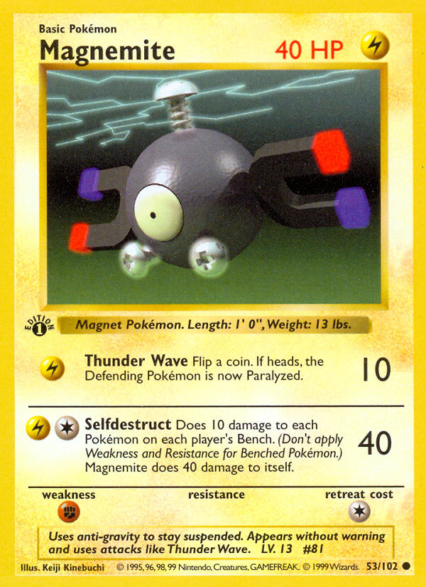 Magnemite (53/102) (Shadowless) [Base Set 1st Edition] | Anubis Games and Hobby