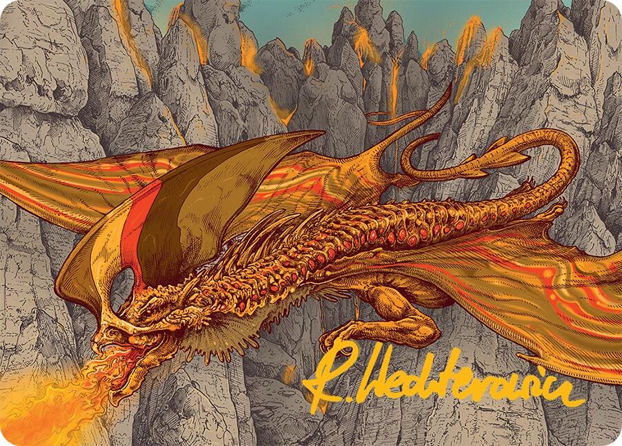 Magmatic Hellkite Art Card (34/54) (Gold-Stamped Signature) [Tarkir: Dragonstorm Art Series] | Anubis Games and Hobby