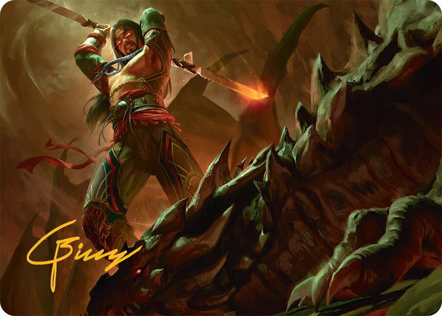 Sarkhan's Resolve Art Card (18/54) (Gold-Stamped Signature) [Tarkir: Dragonstorm Art Series] | Anubis Games and Hobby
