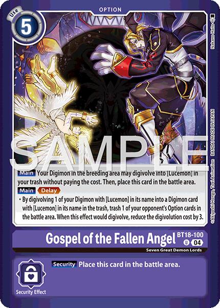 Gospel of the Fallen Angel [BT18-100] (Limited Card Pack -Billion Bullet-) [Limited Card Pack -Billion Bullet-] | Anubis Games and Hobby