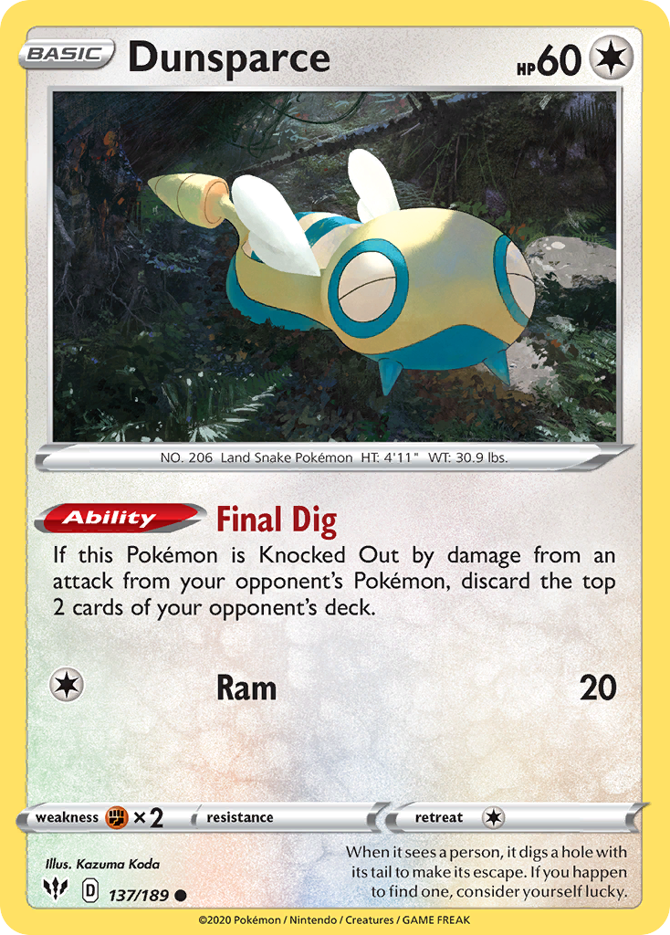 Dunsparce (137/189) [Sword & Shield: Darkness Ablaze] | Anubis Games and Hobby