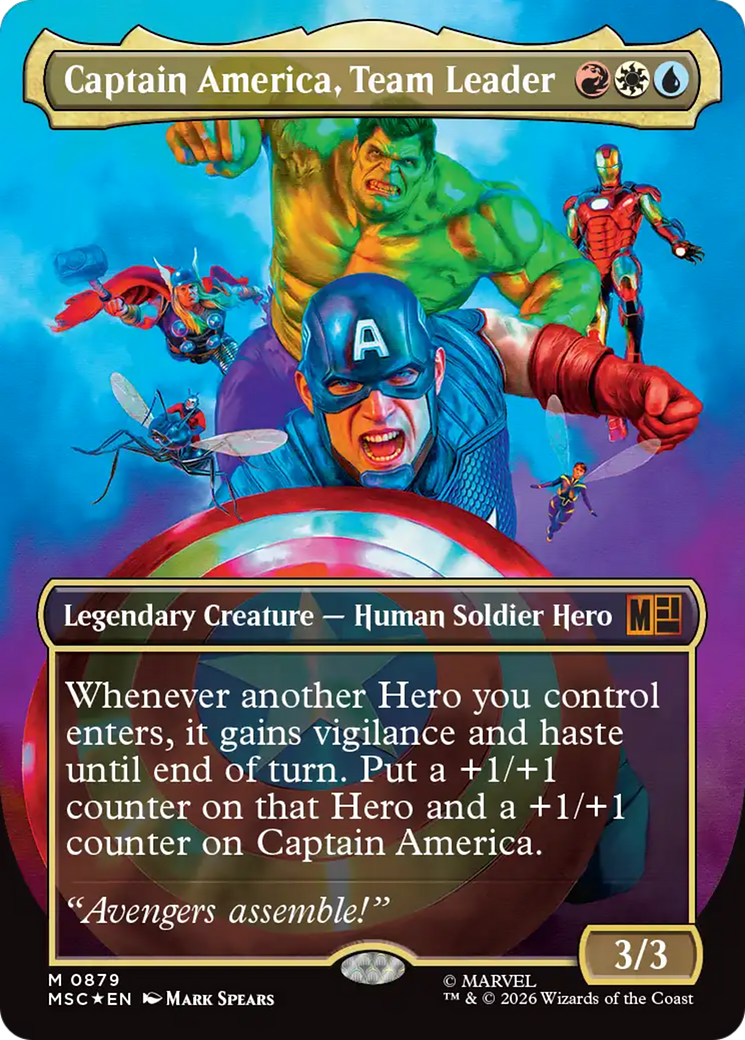 Captain America, Team Leader (Borderless) (Surge Foil) [Marvel Super Heroes Commander] | Anubis Games and Hobby