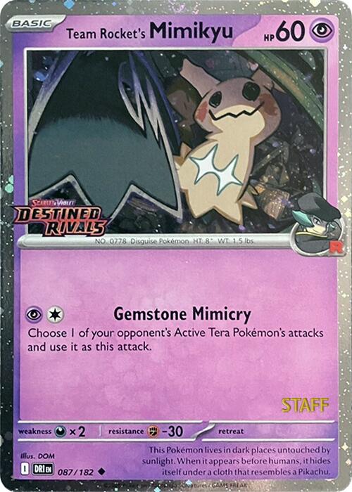 Team Rocket's Mimikyu (087/182) (Prerelease Staff) [Scarlet & Violet: Destined Rivals] | Anubis Games and Hobby