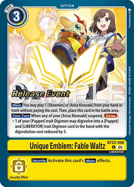 Unique Emblem: Fable Waltz [BT22-098] [Cyber Eden Release Event Cards] | Anubis Games and Hobby