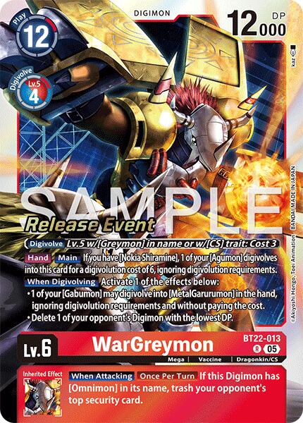 WarGreymon [BT22-013] [Cyber Eden Release Event Cards] | Anubis Games and Hobby