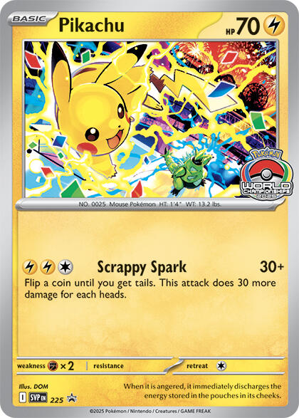 Pikachu (225) (World Championship 2025) [Scarlet & Violet: Black Star Promos] | Anubis Games and Hobby