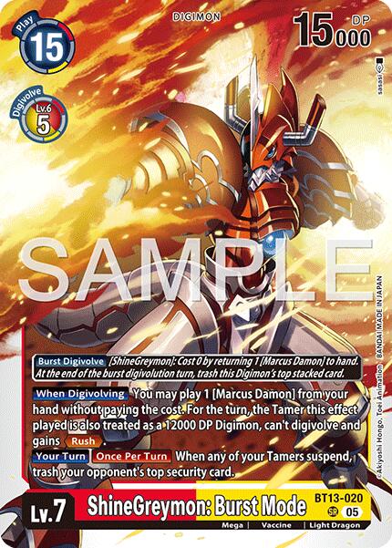 ShineGreymon: Burst Mode [BT13-020] [Advanced Booster Digimon Generation] | Anubis Games and Hobby