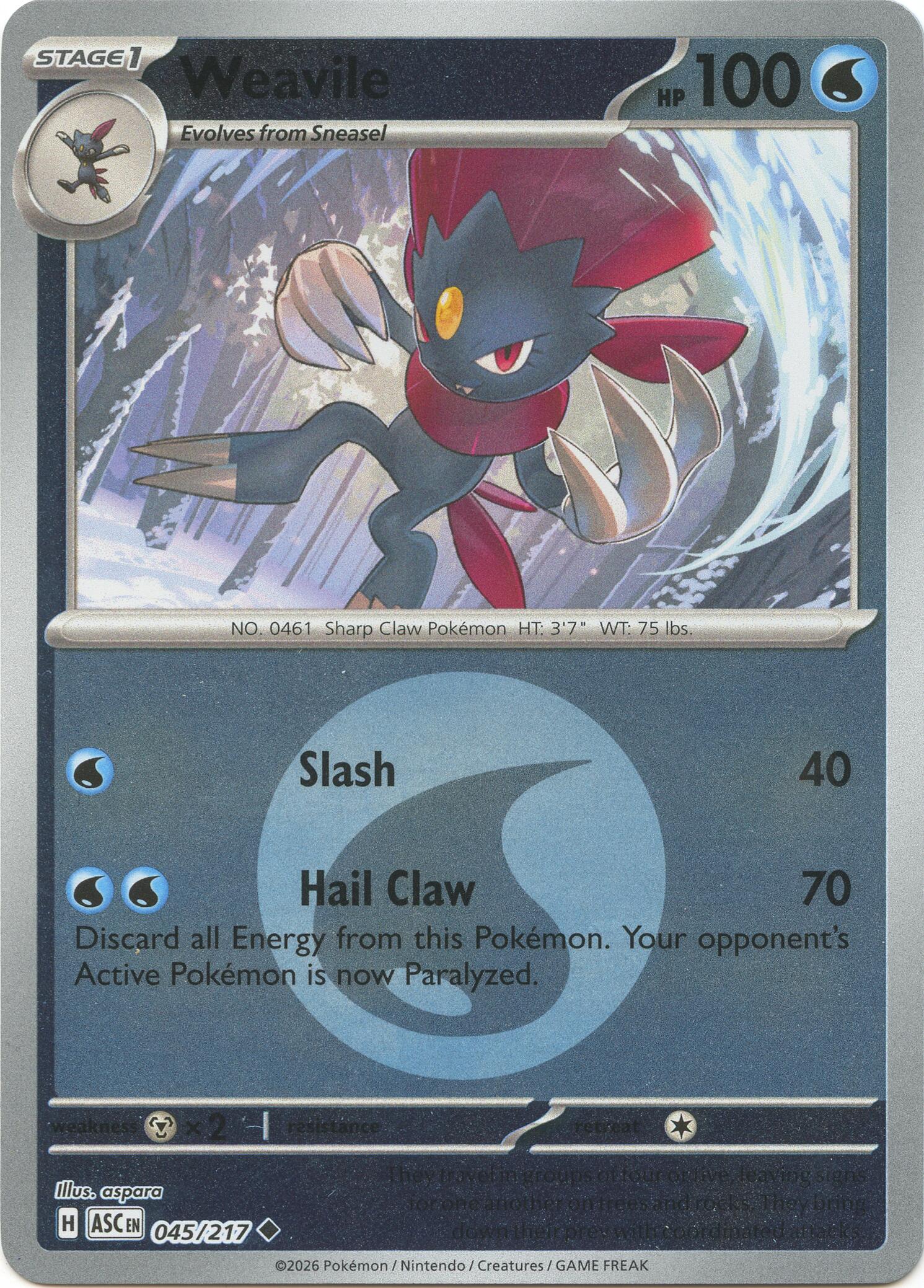 Weavile (045/217) (Energy Symbol Pattern) [Mega Evolution: Ascended Heroes] | Anubis Games and Hobby