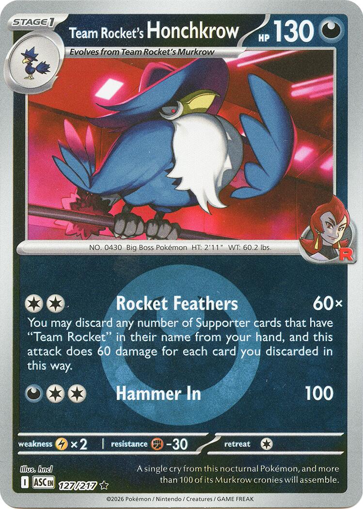 Team Rocket's Honchkrow (127/217) (Energy Symbol Pattern) [Mega Evolution: Ascended Heroes] | Anubis Games and Hobby