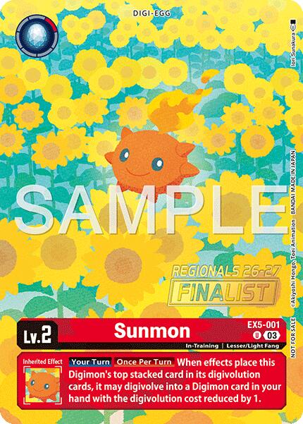 Sunmon [EX5-001] (Regionals 26-27 Season 1 Finalist) [Animal Colosseum] | Anubis Games and Hobby
