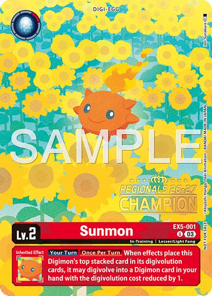 Sunmon [EX5-001] (Regionals 26-27 Season 1 Champion) [Animal Colosseum] | Anubis Games and Hobby