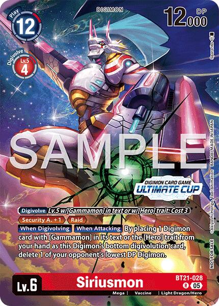 Siriusmon [BT21-028] (Ultimate Cup 26-27 Season 1 Winner) [World Convergence] | Anubis Games and Hobby