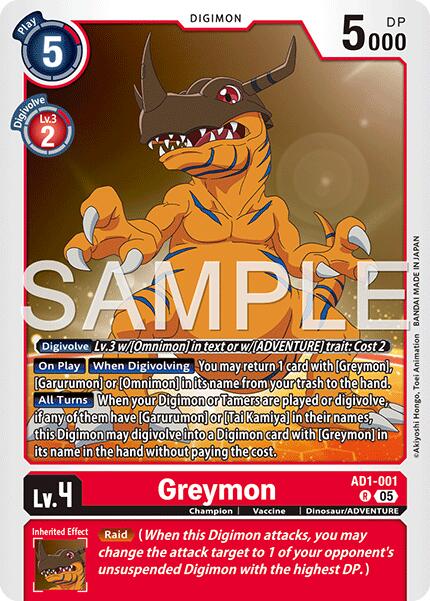Greymon [AD1-001] [Advanced Booster Digimon Generation] | Anubis Games and Hobby
