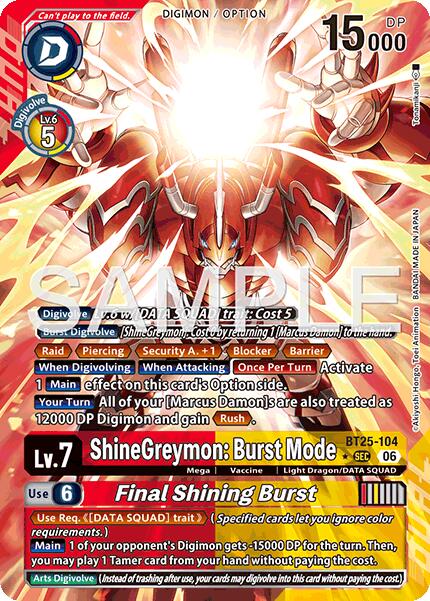 ShineGreymon: Burst Mode // Final Shining Burst [BT25-104] (Alternate Art) [Dual Revolution] | Anubis Games and Hobby