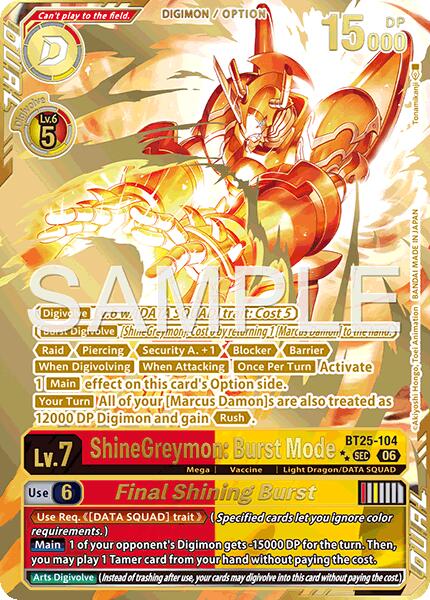 ShineGreymon: Burst Mode // Final Shining Burst [BT25-104] (Rare Pull) [Dual Revolution] | Anubis Games and Hobby