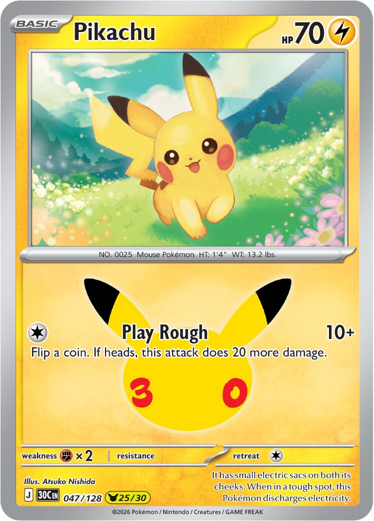 Pikachu (047/128) [Mega Evolution: 30th Celebration] | Anubis Games and Hobby