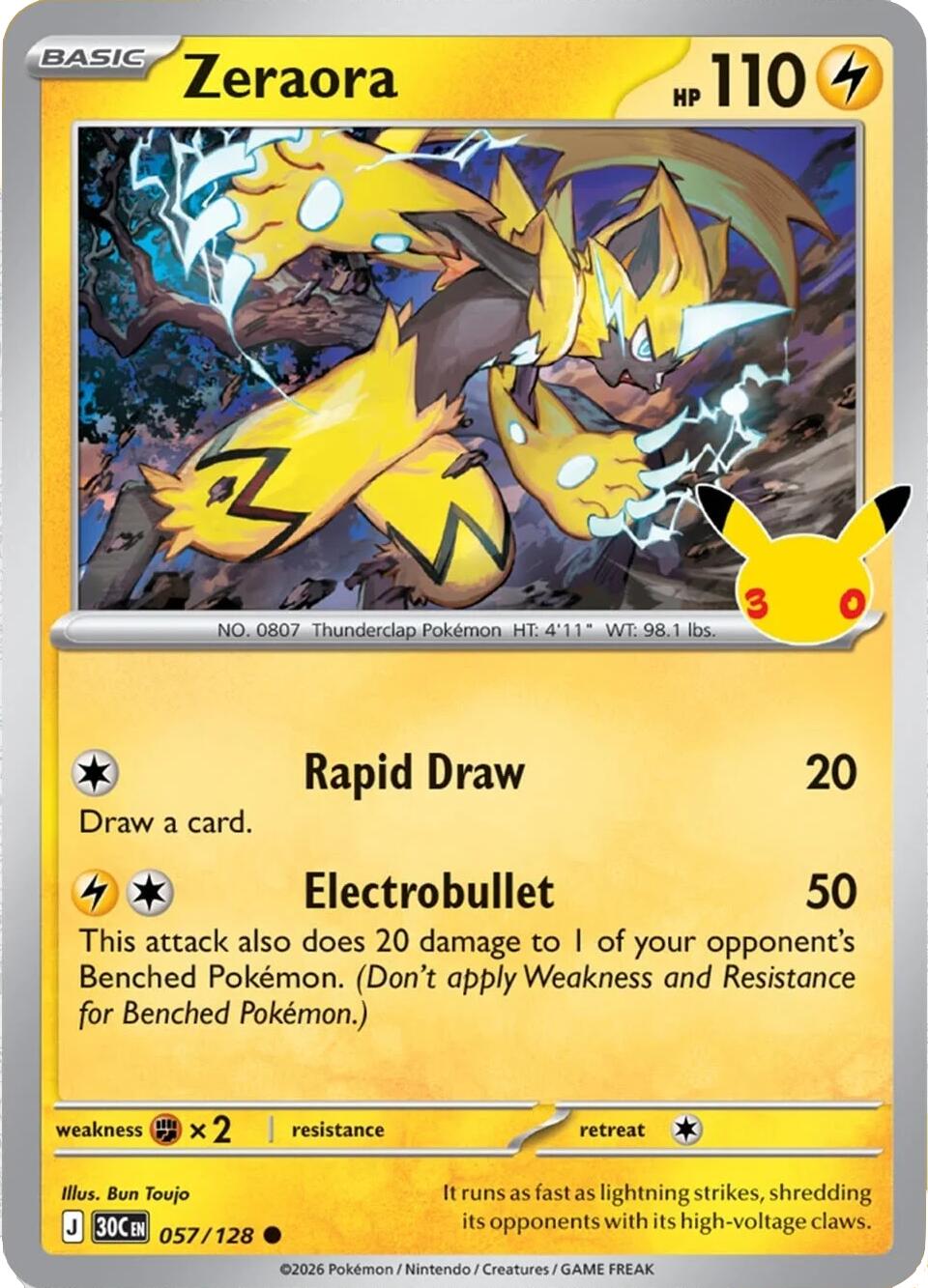 Zeraora (057/128) [Mega Evolution: 30th Celebration] | Anubis Games and Hobby