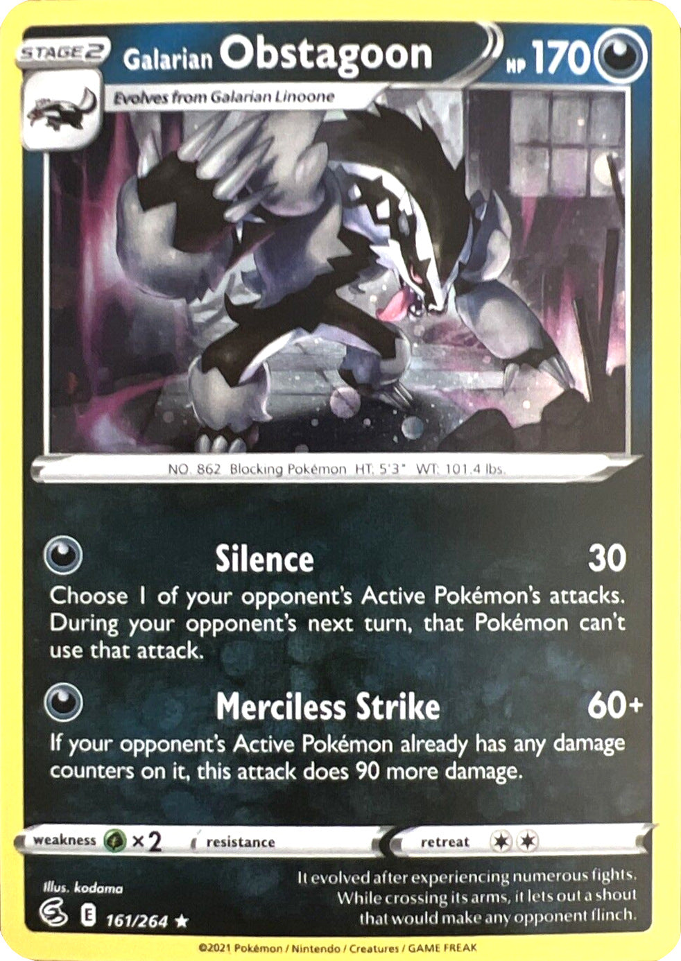Galarian Obstagoon (161/264) (Cosmos Holo) [Sword & Shield: Fusion Strike] | Anubis Games and Hobby