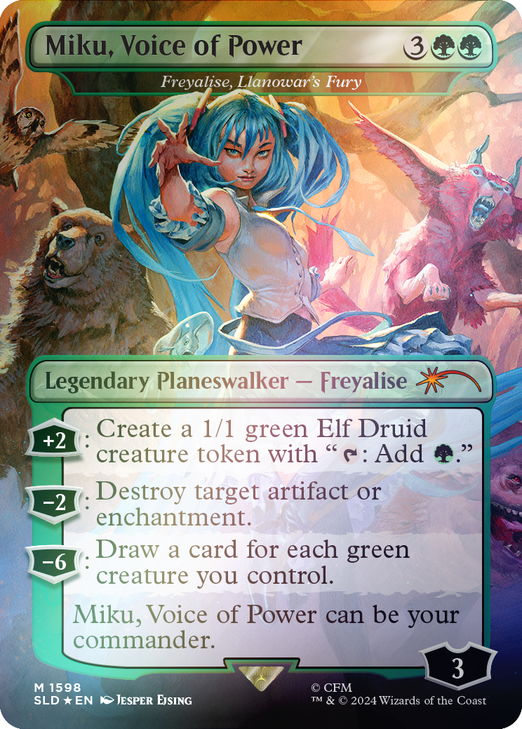 Miku, Voice of Power - Freyalise, Llanowar's Fury (Rainbow Foil) [Secret Lair Drop Series] | Anubis Games and Hobby