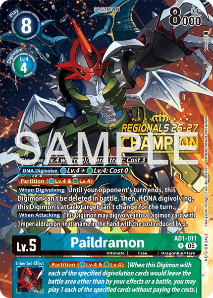 Paildramon [AD1-011] - AD1-011 (Regionals 26-27 Season 2 Champion) [Advanced Booster Digimon Generation] | Anubis Games and Hobby