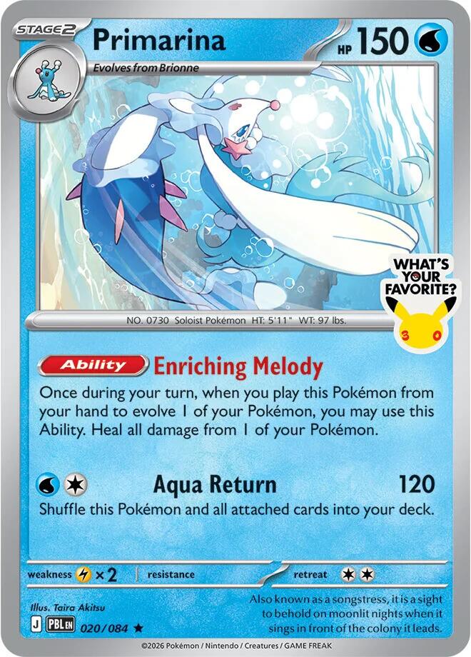 Primarina (020/084) (What's Your Favorite Stamp) [Mega Evolution: Pitch Black] | Anubis Games and Hobby