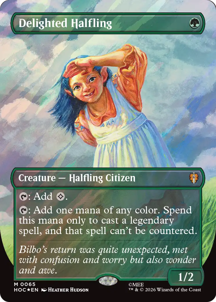 Delighted Halfling (Borderless) (Surge Foil) [The Hobbit] | Anubis Games and Hobby
