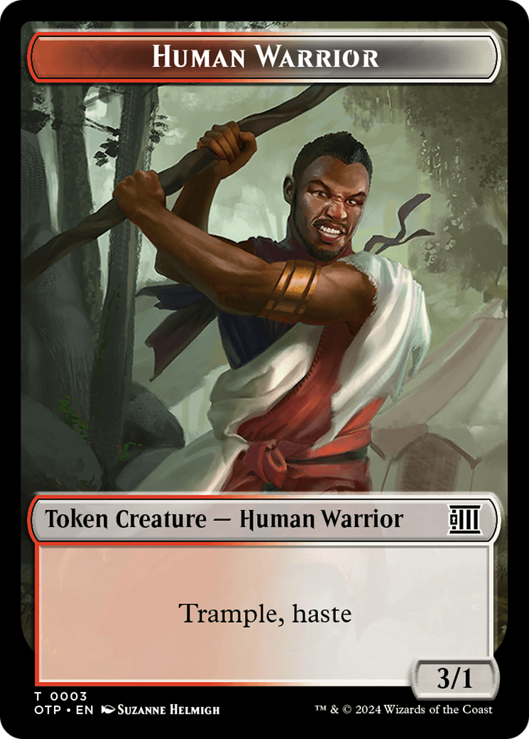 Human Warrior // Plot Double-Sided Token [Outlaws of Thunder Junction: Breaking News Tokens] | Anubis Games and Hobby