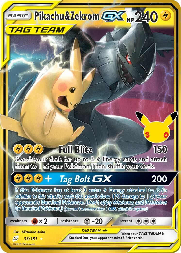Pikachu & Zekrom GX (33/181) [Mega Evolution: 30th Celebration] | Anubis Games and Hobby