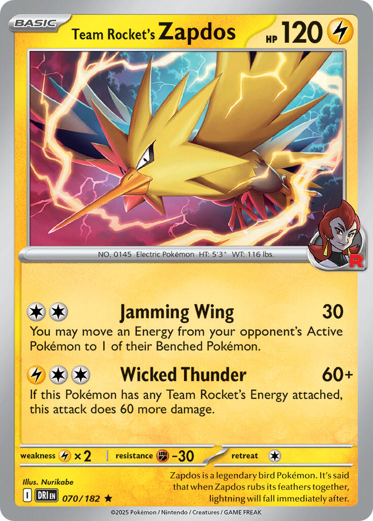 Team Rocket's Zapdos (070/182) (Deck Exclusive) [Scarlet & Violet: Destined Rivals] | Anubis Games and Hobby