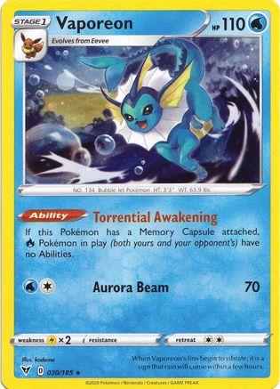 Vaporeon (030/185) (Cosmos Holo) [Sword & Shield: Vivid Voltage] | Anubis Games and Hobby