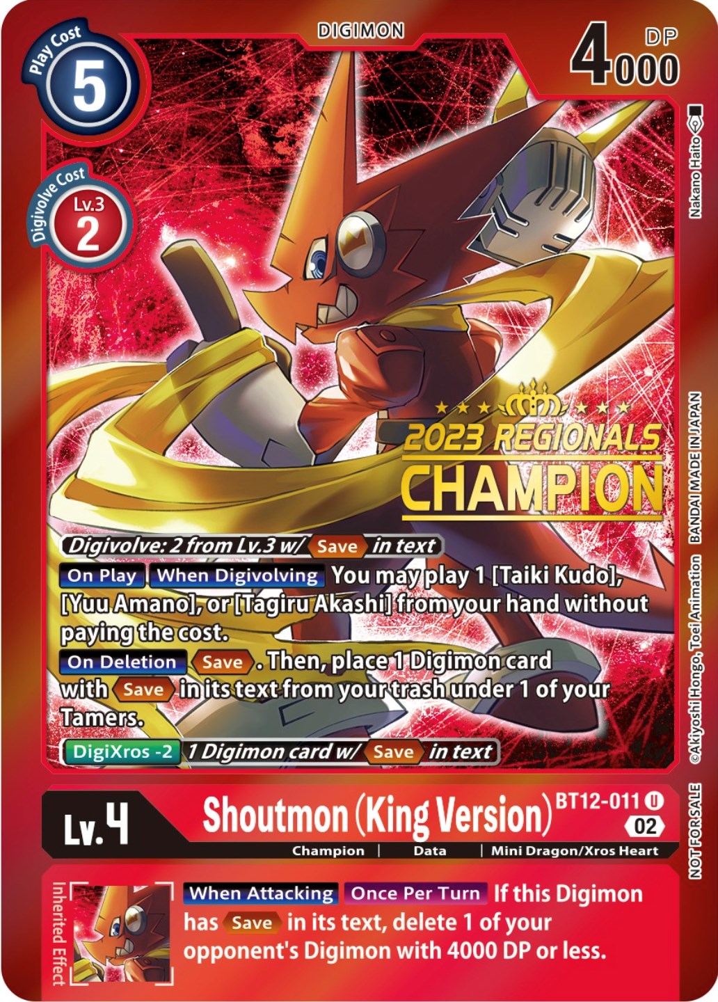 Shoutmon (King Version) [BT12-011] (2023 Regionals Champion) [Across Time Promos] | Anubis Games and Hobby