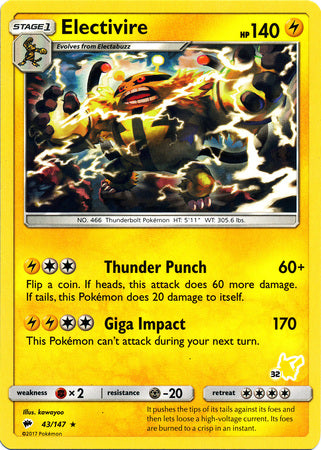 Electivire (43/147) (Pikachu Stamp #32) [Battle Academy 2020] | Anubis Games and Hobby