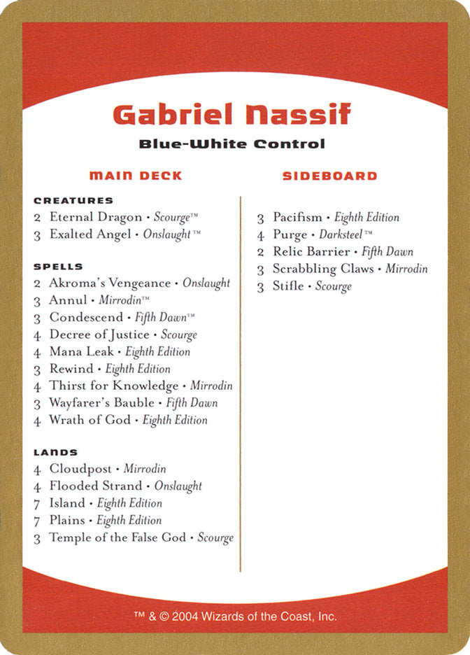 Gabriel Nassif Decklist [World Championship Decks 2004] | Anubis Games and Hobby