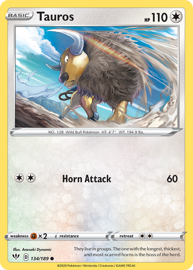 Tauros (134/189) [Sword & Shield: Darkness Ablaze] | Anubis Games and Hobby