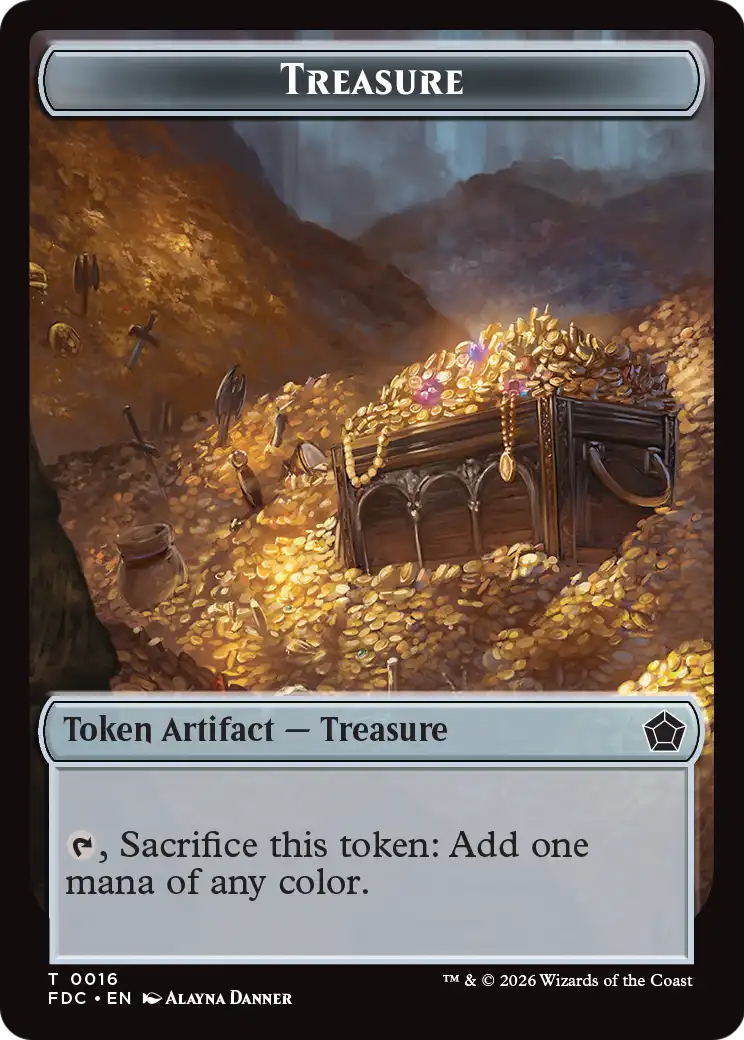 Dragon (0007) // Treasure Double-Sided Token [Foundations Commander Tokens] | Anubis Games and Hobby