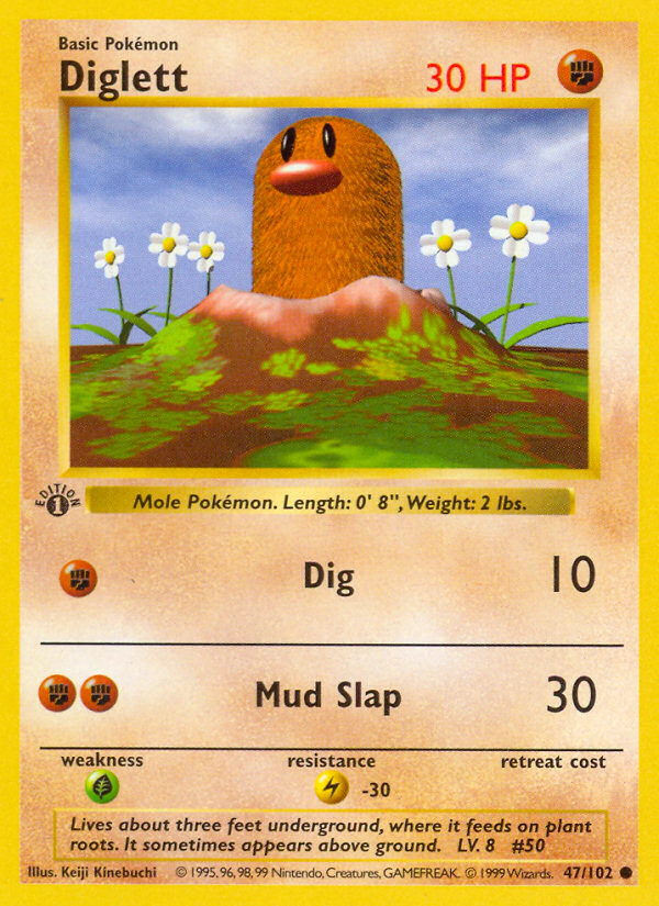Diglett (47/102) (Shadowless) [Base Set 1st Edition] | Anubis Games and Hobby